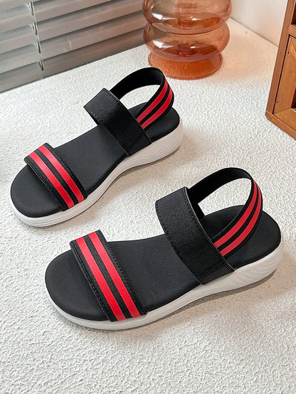 1 Pair Girls' Sports Sandals, Soft Sole Casual Design, Black & White Contrast Style, Suitable For Play And Daily Wear
