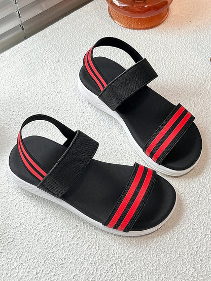 1 Pair Girls' Sports Sandals, Soft Sole Casual Design, Black & White Contrast Style, Suitable For Play And Daily Wear