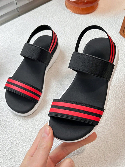 1 Pair Girls' Sports Sandals, Soft Sole Casual Design, Black & White Contrast Style, Suitable For Play And Daily Wear