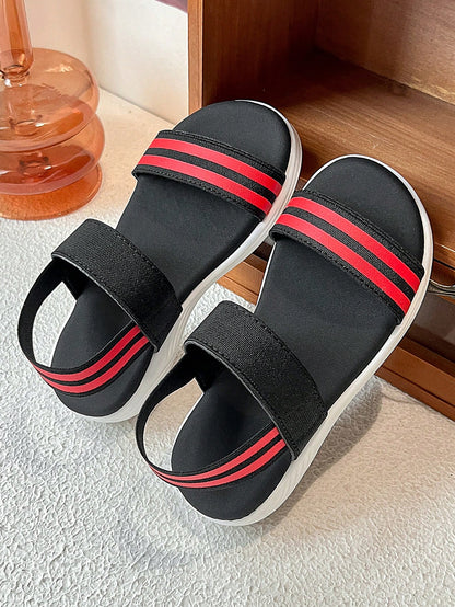 1 Pair Girls' Sports Sandals, Soft Sole Casual Design, Black & White Contrast Style, Suitable For Play And Daily Wear