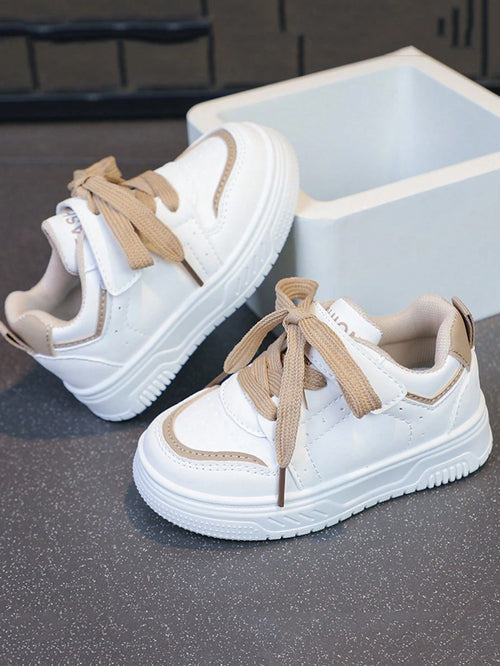 1 Pair Hook And Loop Closure Kids Shoes, Low-Top Thick Sole Boys Sports Shoes, Girls White Sneakers, Children Shoes, Baby Shoes, Fashionable And Comfortable Baby Sports Shoes