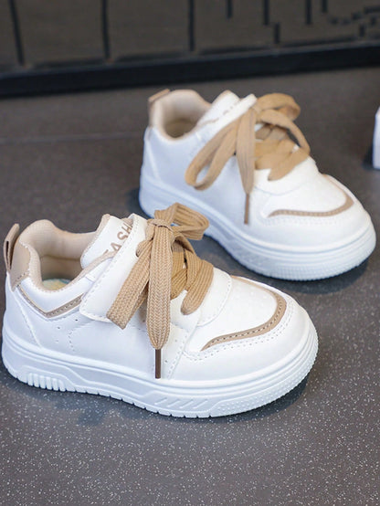 1 Pair Hook And Loop Closure Kids Shoes, Low-Top Thick Sole Boys Sports Shoes, Girls White Sneakers, Children Shoes, Baby Shoes, Fashionable And Comfortable Baby Sports Shoes