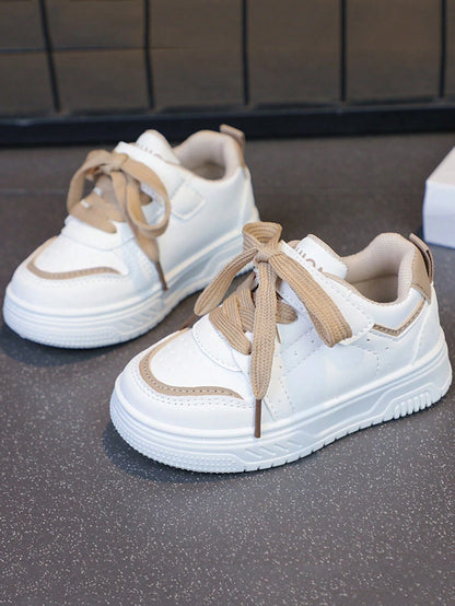 1 Pair Hook And Loop Closure Kids Shoes, Low-Top Thick Sole Boys Sports Shoes, Girls White Sneakers, Children Shoes, Baby Shoes, Fashionable And Comfortable Baby Sports Shoes