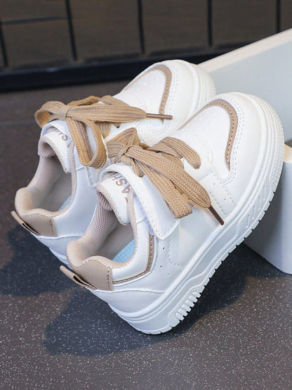 1 Pair Hook And Loop Closure Kids Shoes, Low-Top Thick Sole Boys Sports Shoes, Girls White Sneakers, Children Shoes, Baby Shoes, Fashionable And Comfortable Baby Sports Shoes