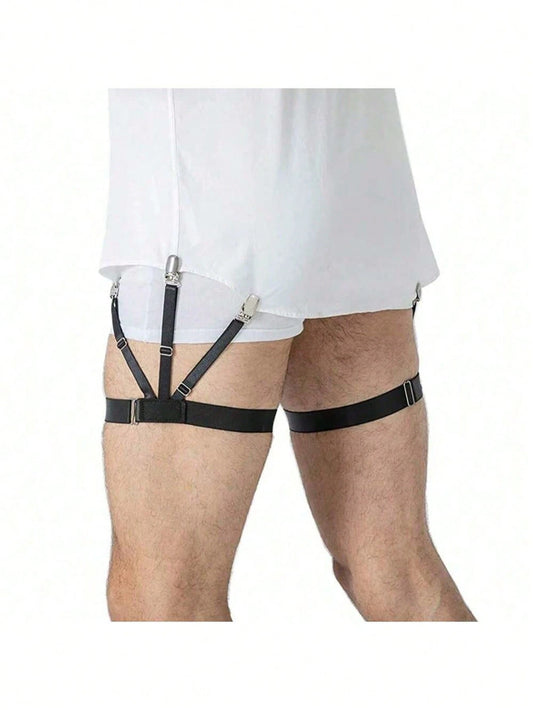 1 Pair Men's Shirt Stays, Easy Adjustable Elastic Leg Garters, Spiky Shirt Holders With Clips, European & American Business Style Versatile Punk Chic Accessories For Going Out Outfit Wedding Party And