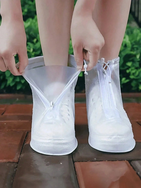 1 Pair White Transparent Plastic Drawstring Waterproof Rain Shoe Covers, Various Sizes,Waterproof And Dustproof Reusable Shoe Covers, Outdoor Accessories, Suitable For School, Office, Home, Trav