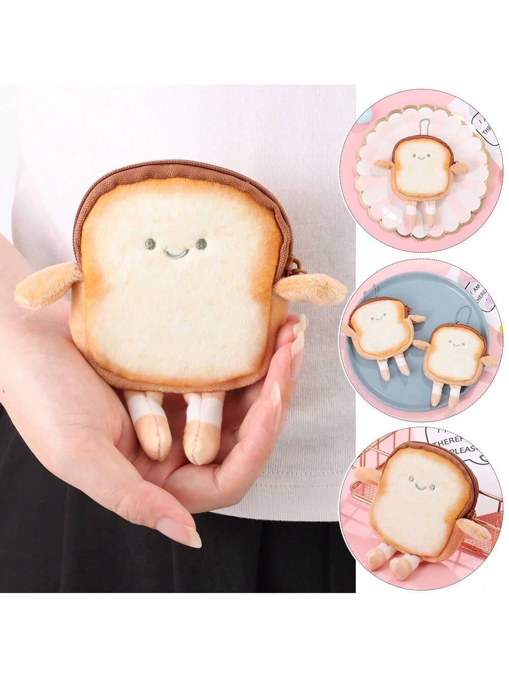1 Pc Cartoon Toast Bread Toys Earphone Bag Key Bag Doll Bag Pendant Birthday For Women Wallet Mini Wallet Purse Wallet Coin Wallet,Cute Pouch