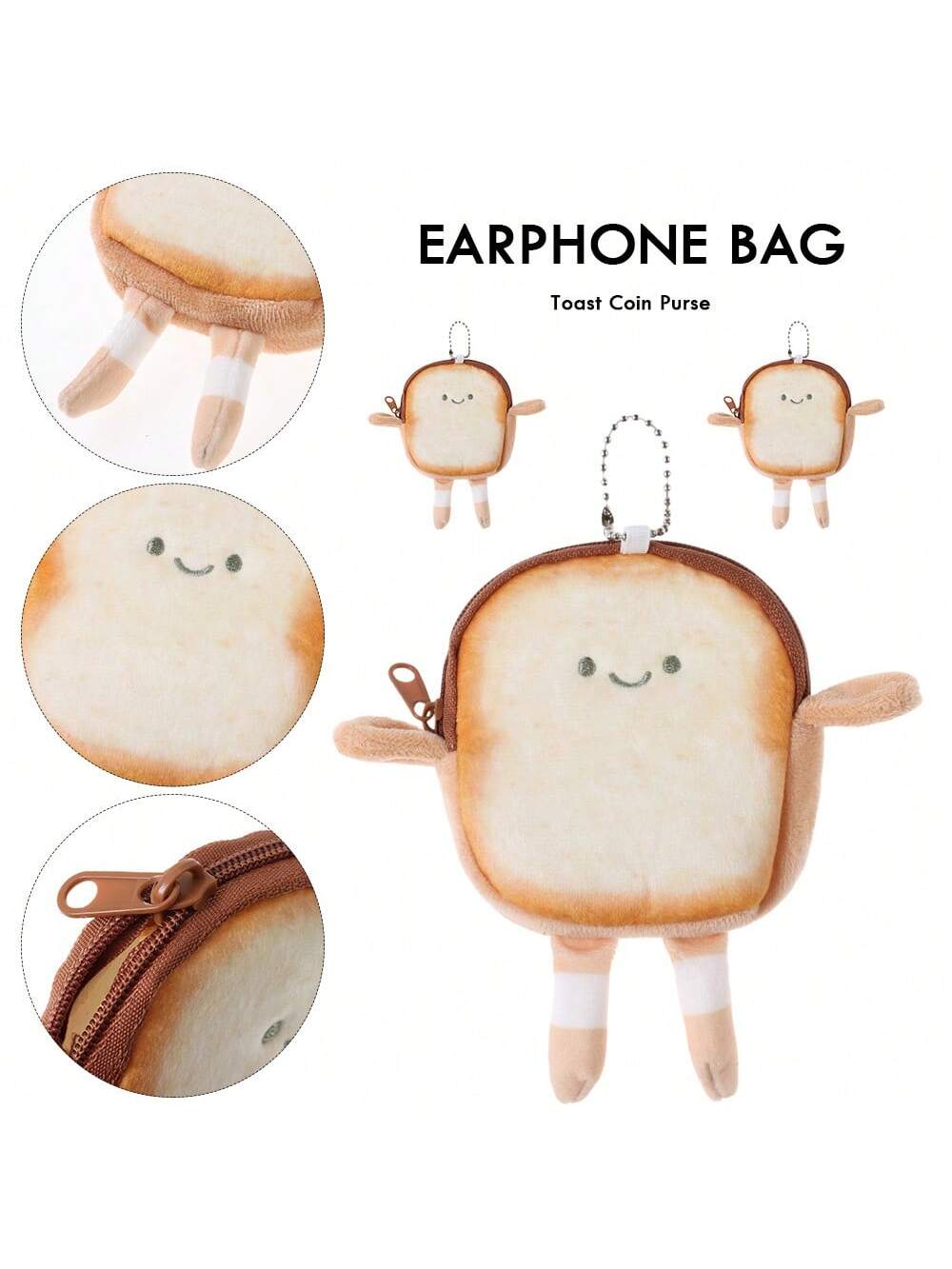 1 Pc Cartoon Toast Bread Toys Earphone Bag Key Bag Doll Bag Pendant Birthday For Women Wallet Mini Wallet Purse Wallet Coin Wallet,Cute Pouch