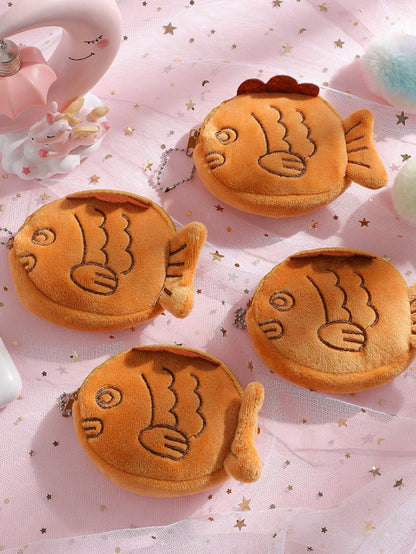 1 PC Coins Purse, Cute Fish Plush Coin Purse Keychain Change Purse Small Wallets Girls Lovely Earphone Storage Bag Coin Pouch
