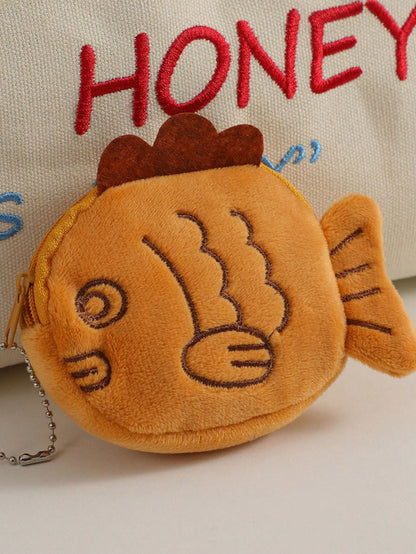1 PC Coins Purse, Cute Fish Plush Coin Purse Keychain Change Purse Small Wallets Girls Lovely Earphone Storage Bag Coin Pouch