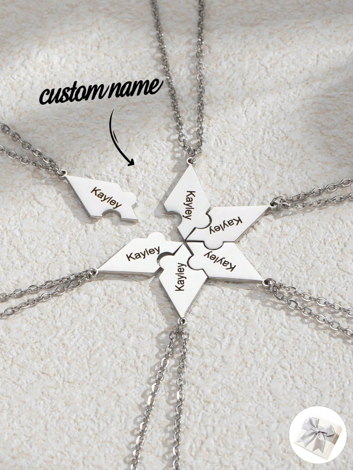 1 Pc Engraved Name Splicing Puzzle Necklace,Personalized Stainless Steel Necklace Puzzle Piece Pendant For BFF,Engraved DIY Multiple Pieces Family Custom Name Puzzle Necklace For Sister Brother,Mother