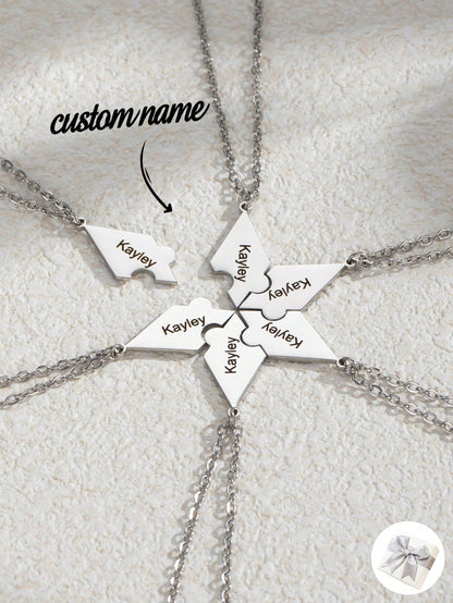 1 Pc Engraved Name Splicing Puzzle Necklace,Personalized Stainless Steel Necklace Puzzle Piece Pendant For BFF,Engraved DIY Multiple Pieces Family Custom Name Puzzle Necklace For Sister Brother,Mother