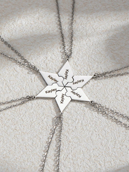 1 Pc Engraved Name Splicing Puzzle Necklace,Personalized Stainless Steel Necklace Puzzle Piece Pendant For BFF,Engraved DIY Multiple Pieces Family Custom Name Puzzle Necklace For Sister Brother,Mother