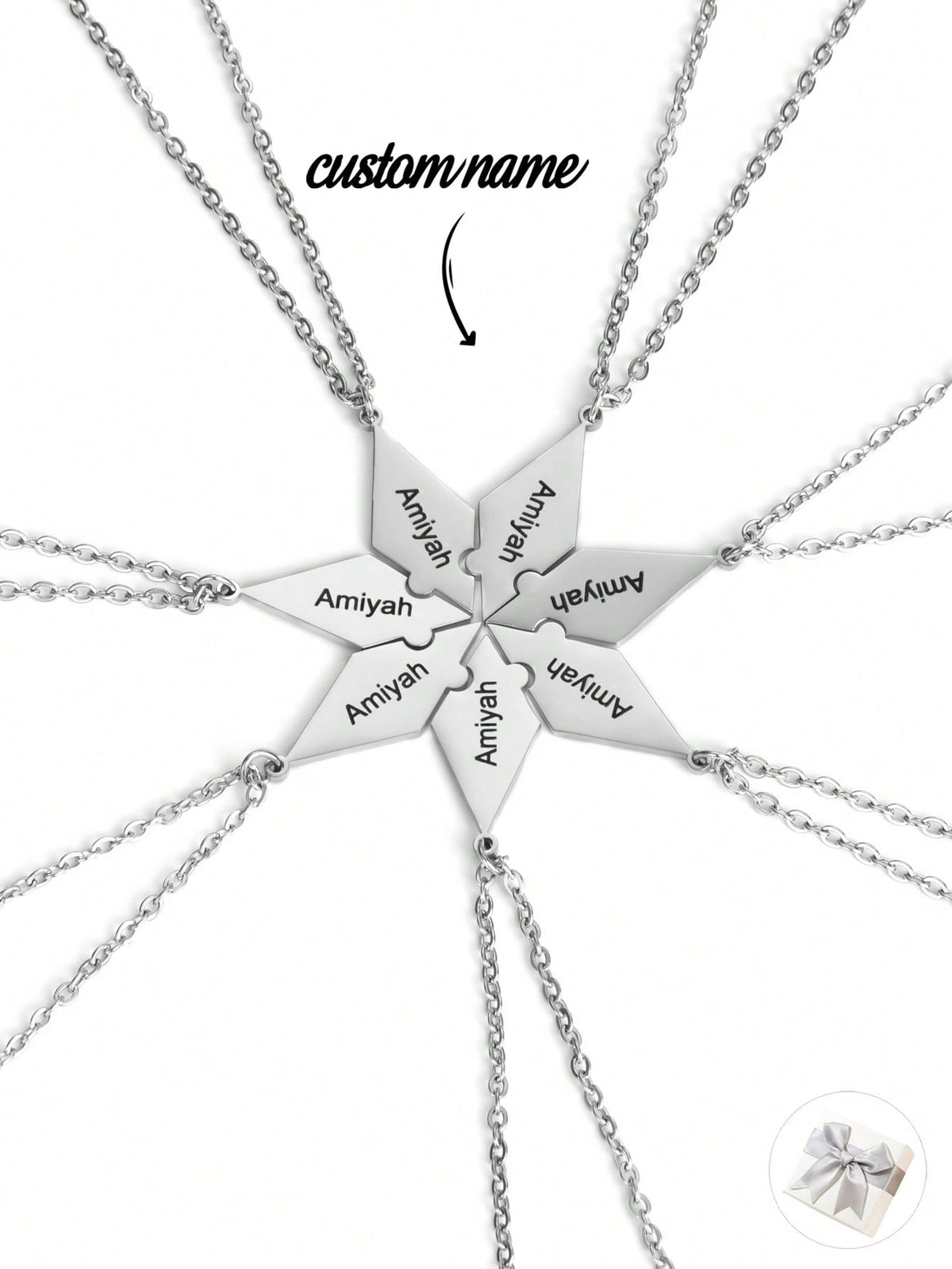 1 Pc Engraved Name Splicing Puzzle Necklace,Personalized Stainless Steel Necklace Puzzle Piece Pendant For BFF,Engraved DIY Multiple Pieces Family Custom Name Puzzle Necklace For Sister Brother,Mother