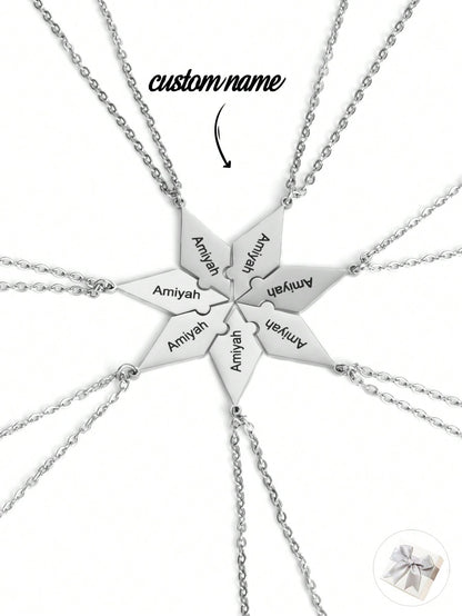1 Pc Engraved Name Splicing Puzzle Necklace,Personalized Stainless Steel Necklace Puzzle Piece Pendant For BFF,Engraved DIY Multiple Pieces Family Custom Name Puzzle Necklace For Sister Brother,Mother