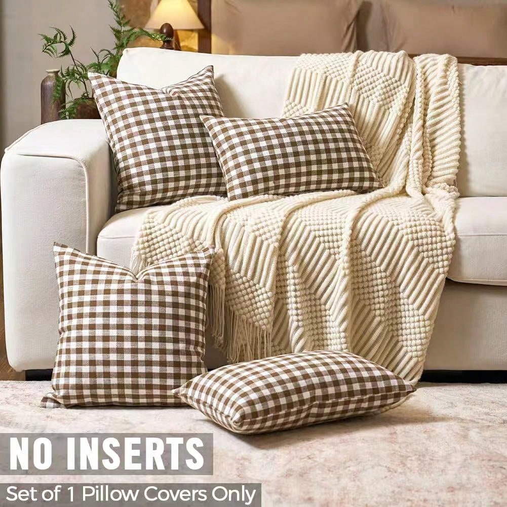 1 Pc Unfilled Luxury Plaid Throw Pillow Cover, Modern Farmhouse Decor Sofa Cushion Square Linen Pillowcase, Suitable For Sofa, Living Room, Bedroom, Farmhouse, Also As Gift