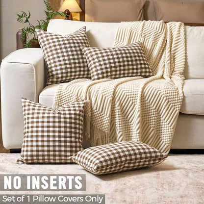 1 Pc Unfilled Luxury Plaid Throw Pillow Cover, Modern Farmhouse Decor Sofa Cushion Square Linen Pillowcase, Suitable For Sofa, Living Room, Bedroom, Farmhouse, Also As Gift