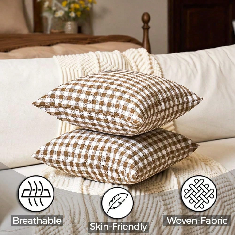 1 Pc Unfilled Luxury Plaid Throw Pillow Cover, Modern Farmhouse Decor Sofa Cushion Square Linen Pillowcase, Suitable For Sofa, Living Room, Bedroom, Farmhouse, Also As Gift