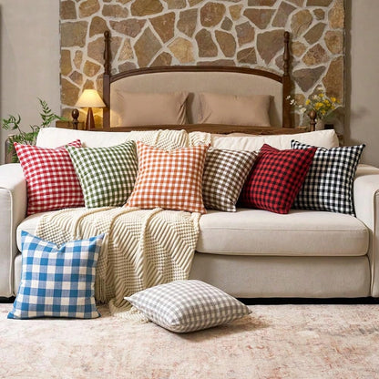 1 Pc Unfilled Luxury Plaid Throw Pillow Cover, Modern Farmhouse Decor Sofa Cushion Square Linen Pillowcase, Suitable For Sofa, Living Room, Bedroom, Farmhouse, Also As Gift