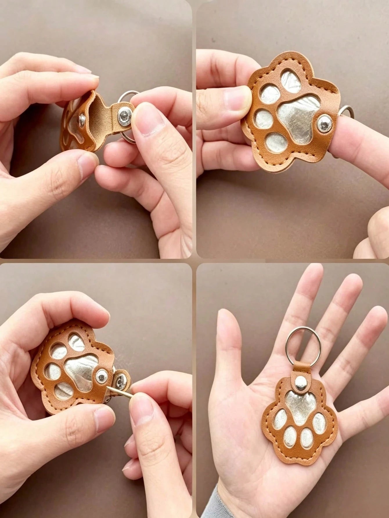 1 Pet Hair Memorial Keychain, PU Leather Paw Print Souvenir, Dog/Cat Hair Locket Keychain, Memorial Keychain