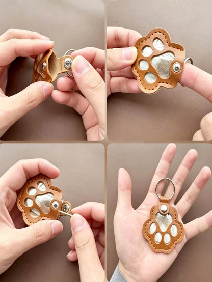 1 Pet Hair Memorial Keychain, PU Leather Paw Print Souvenir, Dog/Cat Hair Locket Keychain, Memorial Keychain