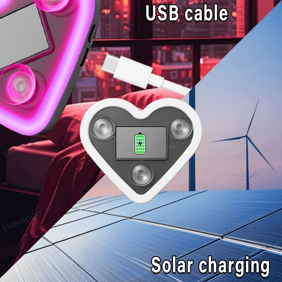 1 Piece Universal Car Solar Heart-Shaped Light, Car Window LED Heart-Shaped Ambient Light, Car Exterior Interior, USB Interface, Valentine's Day Ambient Light