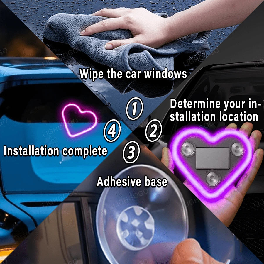 1 Piece Universal Car Solar Heart-Shaped Light, Car Window LED Heart-Shaped Ambient Light, Car Exterior Interior, USB Interface, Valentine's Day Ambient Light