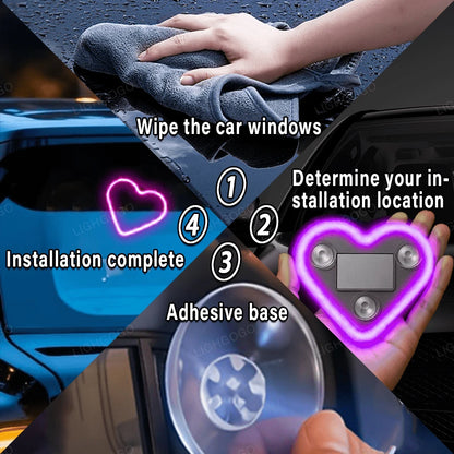 1 Piece Universal Car Solar Heart-Shaped Light, Car Window LED Heart-Shaped Ambient Light, Car Exterior Interior, USB Interface, Valentine's Day Ambient Light