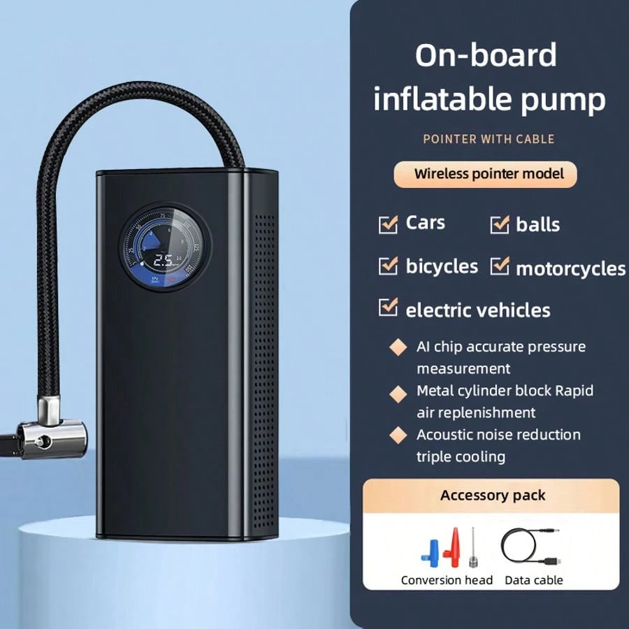 1 Portable Tire Air Pump, Wireless Fast Air Pump, With Multi-Functional Nozzle Adapter And Long-Lasting Lithium Battery, Suitable For Car, Motorcycle, Bicycle Tires And Ball Games, Auto Parts As A Bac