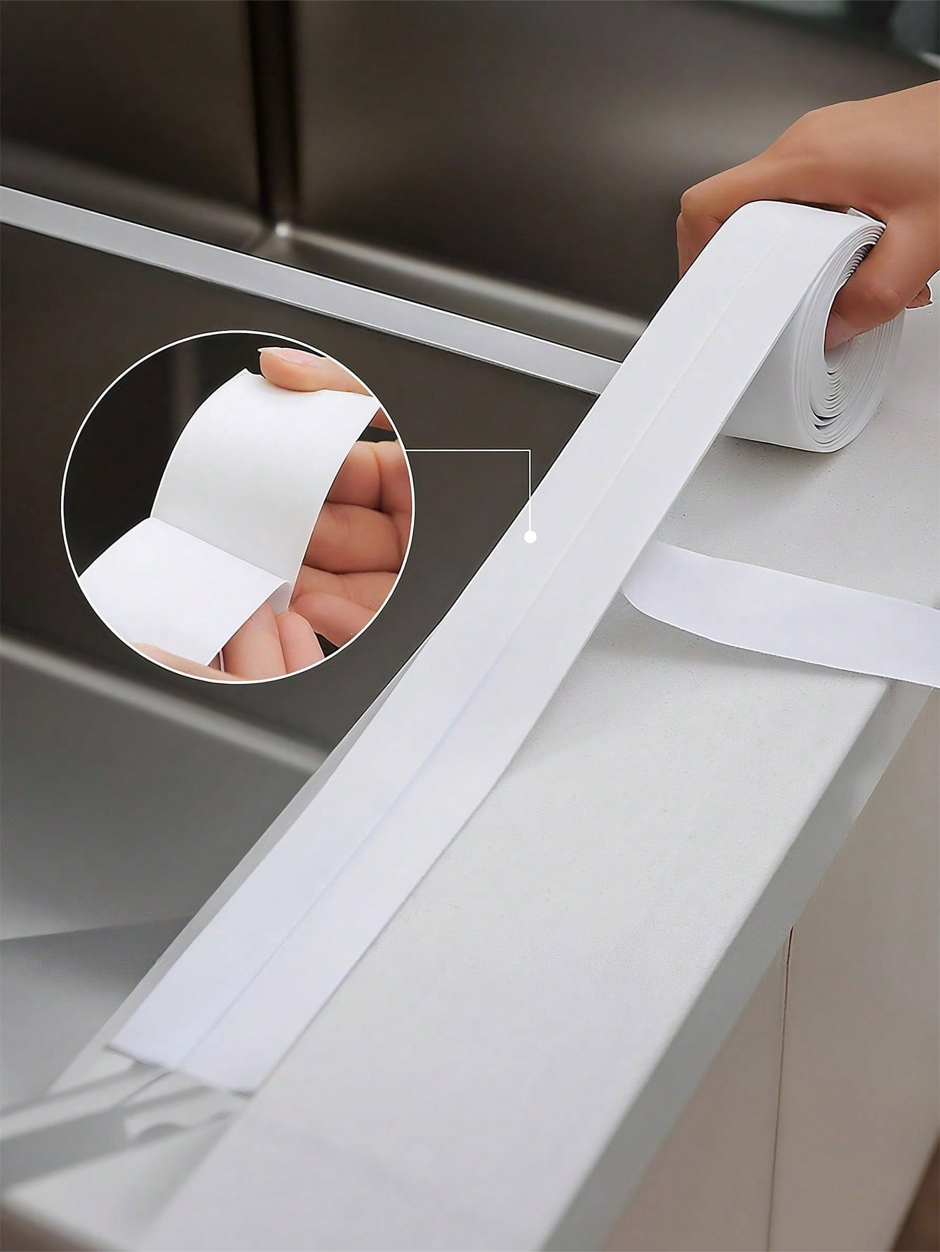1 Roll Mold-Resistant PVC Self-Adhesive Sealing Tape, Waterproof Anti-Moisture Caulk Tape Sealant, Durable Acrylic Adhesive, Suitable For Bathroom Tub, Toilet, Kitchen Sink, Wall Stain Sealing