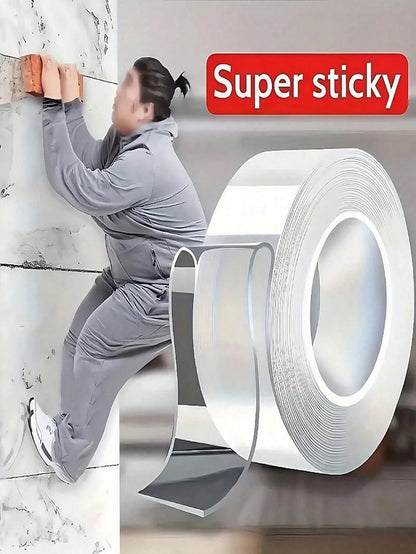 1 Roll Of Transparent Double-Sided Tape Reusable Strong Sticky Multi-Purpose Waterproof Transparent Double-Sided Tape- Suitable For Home, Kitchen, Office And Car Super Strong Double-Sided Tape Super