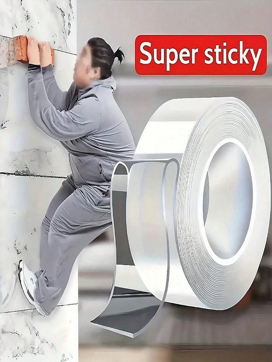 1 Roll Of Transparent Double-Sided Tape Reusable Strong Sticky Multi-Purpose Waterproof Transparent Double-Sided Tape- Suitable For Home, Kitchen, Office And Car Super Strong Double-Sided Tape Super