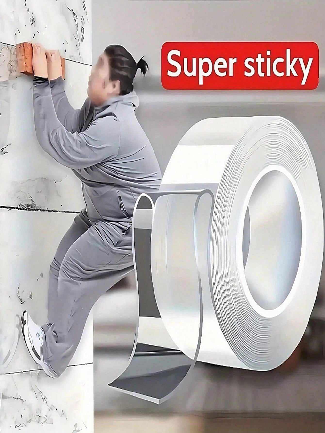 1 Roll Of Transparent Double-Sided Tape Reusable Strong Sticky Multi-Purpose Waterproof Transparent Double-Sided Tape- Suitable For Home, Kitchen, Office And Car Super Strong Double-Sided Tape Super
