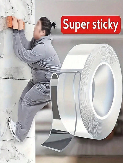 1 Roll Of Transparent Double-Sided Tape Reusable Strong Sticky Multi-Purpose Waterproof Transparent Double-Sided Tape- Suitable For Home, Kitchen, Office And Car Super Strong Double-Sided Tape Super