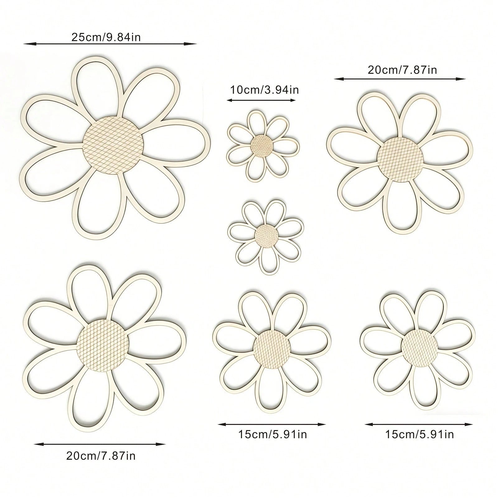 1 Set 7pcs 25/20/15cm Wooden Flower Wall Decals For Baby Room, Kids Room Wall Hanging Decor, Creative 3D Wall Decoration, Baby Bedroom Wall Decor