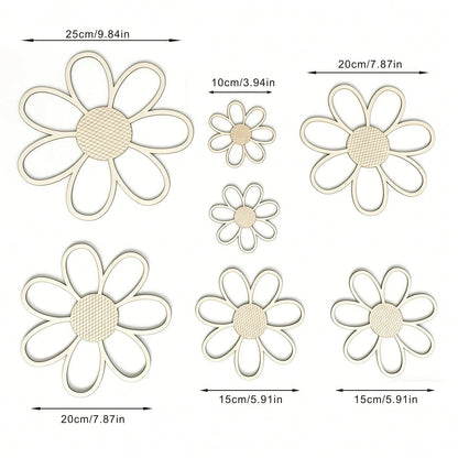 1 Set 7pcs 25/20/15cm Wooden Flower Wall Decals For Baby Room, Kids Room Wall Hanging Decor, Creative 3D Wall Decoration, Baby Bedroom Wall Decor