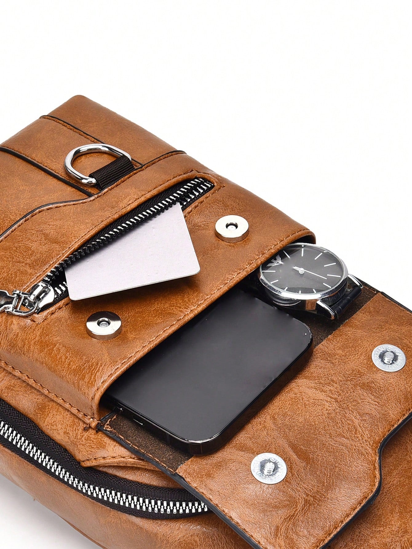1 Set Men Sling Bag/Messenger Bag/Chest Bag/Shoulder Bag/Clutch Bag/Waist Bag, Made Of PU Leather, Multi-Pocket Design With Adjustable Strap, Suitable For Work, School, Business Trip, Shopping Shoulde