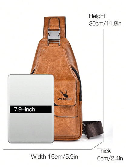 1 Set Men Sling Bag/Messenger Bag/Chest Bag/Shoulder Bag/Clutch Bag/Waist Bag, Made Of PU Leather, Multi-Pocket Design With Adjustable Strap, Suitable For Work, School, Business Trip, Shopping Shoulde