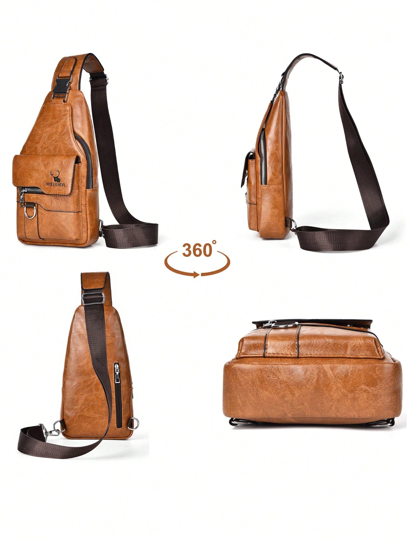 1 Set Men Sling Bag/Messenger Bag/Chest Bag/Shoulder Bag/Clutch Bag/Waist Bag, Made Of PU Leather, Multi-Pocket Design With Adjustable Strap, Suitable For Work, School, Business Trip, Shopping Shoulde