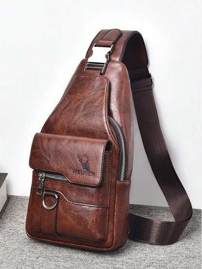 1 Set Men Sling Bag/Messenger Bag/Chest Bag/Shoulder Bag/Clutch Bag/Waist Bag, Made Of PU Leather, Multi-Pocket Design With Adjustable Strap, Suitable For Work, School, Business Trip, Shopping Shoulde