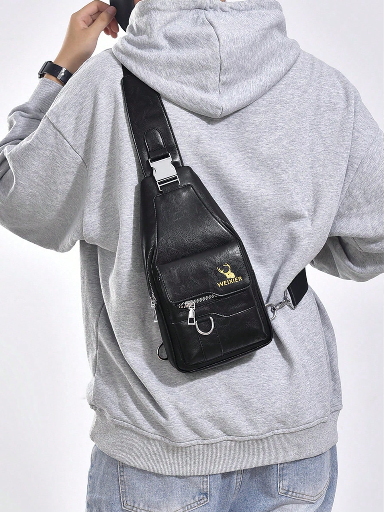1 Set Men Sling Bag/Messenger Bag/Chest Bag/Shoulder Bag/Clutch Bag/Waist Bag, Made Of PU Leather, Multi-Pocket Design With Adjustable Strap, Suitable For Work, School, Business Trip, Shopping Shoulde