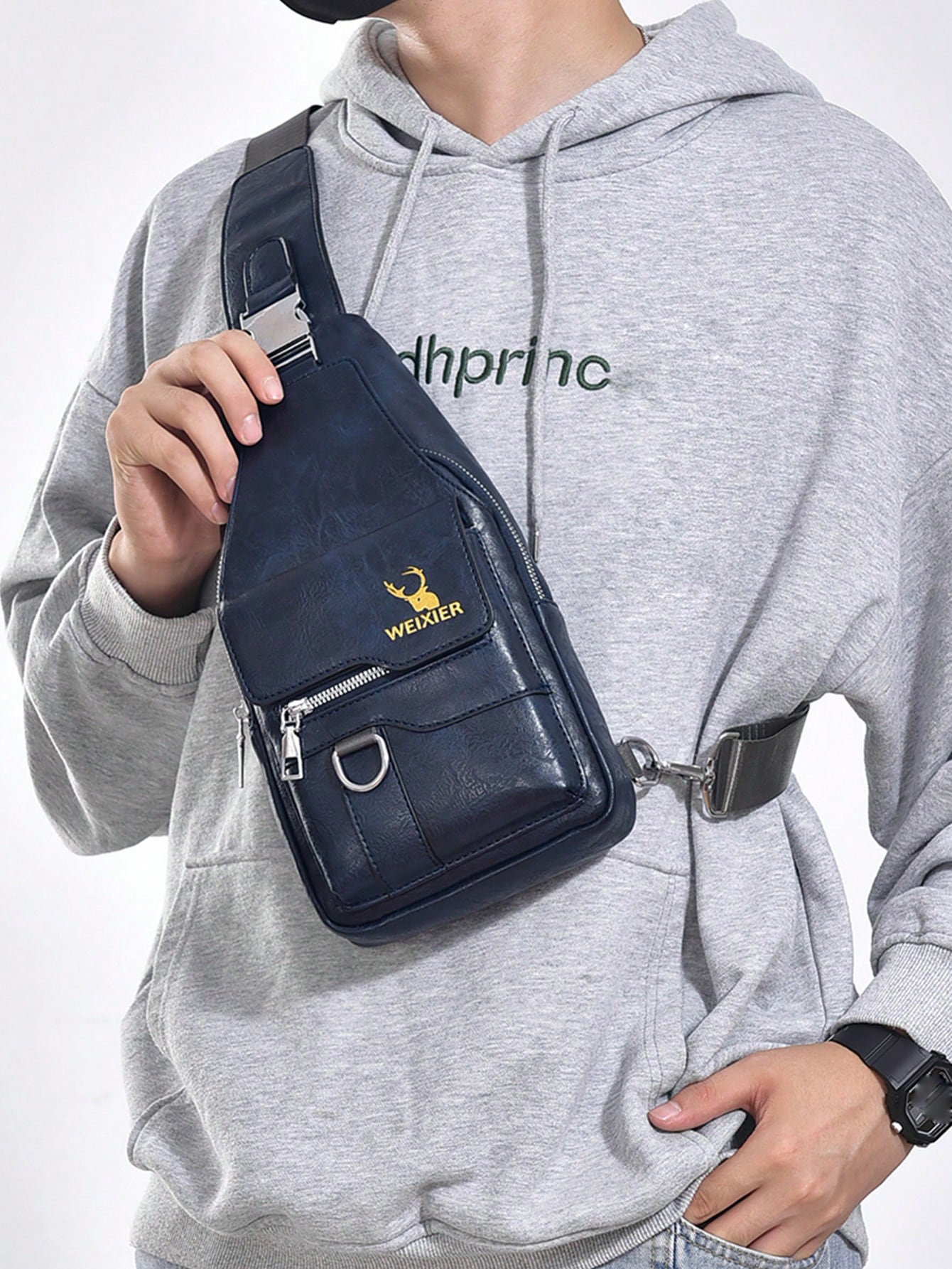1 Set Men Sling Bag/Messenger Bag/Chest Bag/Shoulder Bag/Clutch Bag/Waist Bag, Made Of PU Leather, Multi-Pocket Design With Adjustable Strap, Suitable For Work, School, Business Trip, Shopping Shoulde