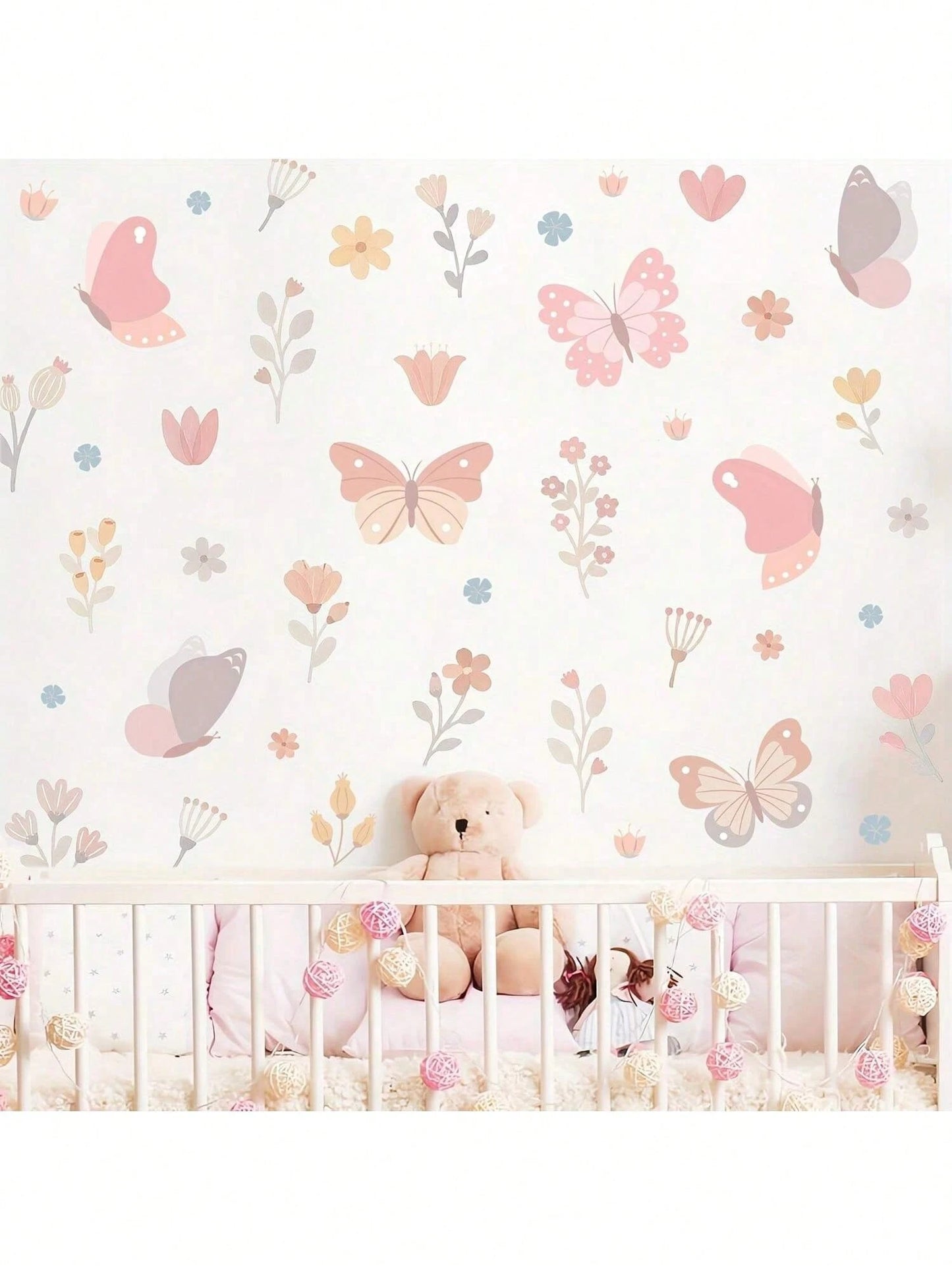1 Set Of Imaginative Butterfly & Floral Wall Stickers- Vibrant Pink Design, Vinyl Self-Adhesive Material, Suitable For Kids' Playroom, Living Room, Bedroom, Home Decor- Easy To Remove And Reuse, But