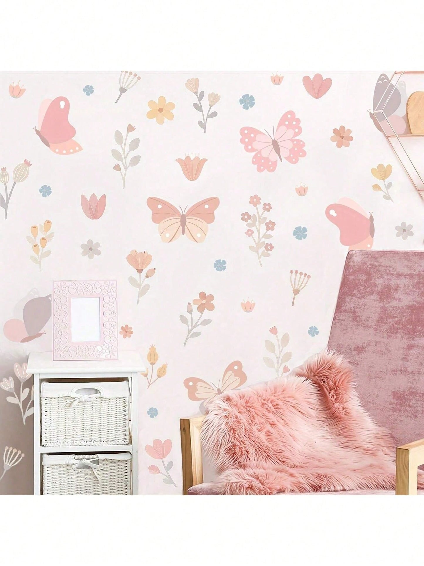 1 Set Of Imaginative Butterfly & Floral Wall Stickers- Vibrant Pink Design, Vinyl Self-Adhesive Material, Suitable For Kids' Playroom, Living Room, Bedroom, Home Decor- Easy To Remove And Reuse, But