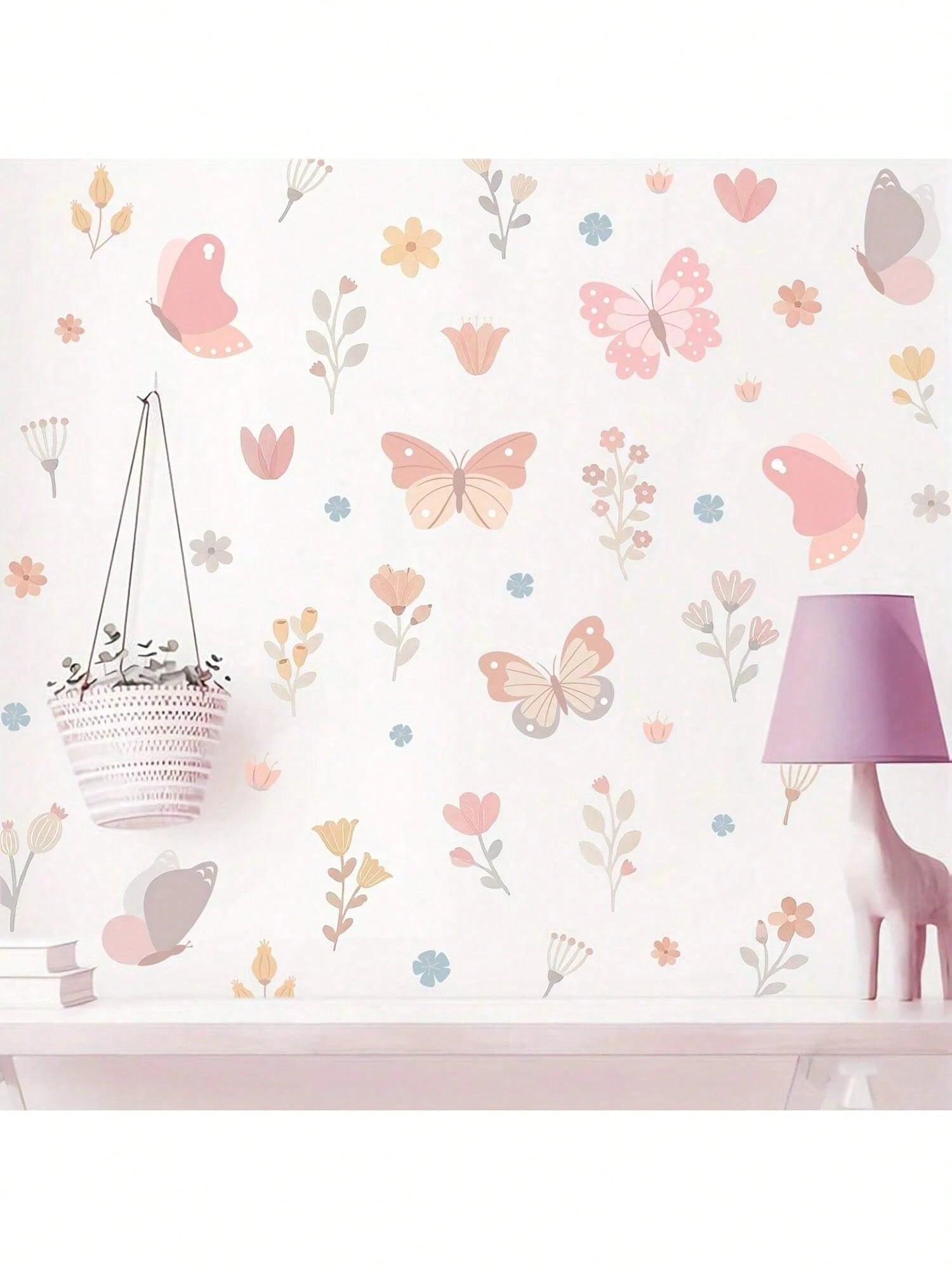 1 Set Of Imaginative Butterfly & Floral Wall Stickers- Vibrant Pink Design, Vinyl Self-Adhesive Material, Suitable For Kids' Playroom, Living Room, Bedroom, Home Decor- Easy To Remove And Reuse, But