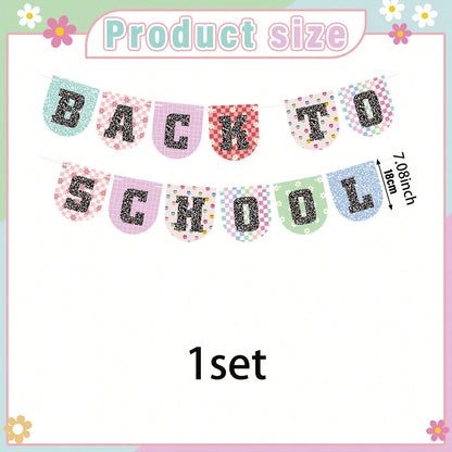 1 Set Paper Bunting/ 9pcs Paper Spiral Hanging Decorations Kindergarten Back To School Banner First Day Welcome Back Party Decor Classroom Decoration First Day Party Supplies Classroom Bulletin Board