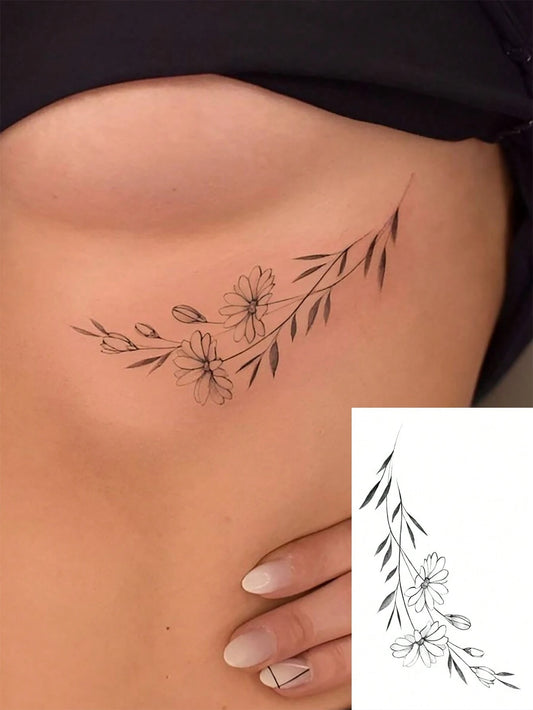 1 Sheet Water-Washable Temporary Tattoo, PVC Green Leaf Vine & Floral Pattern, Design, Waterproof, Sweatproof, Suitable For Fashionable People,Sketch Style