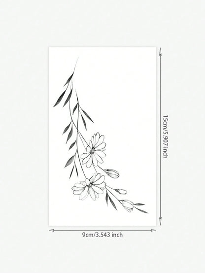 1 Sheet Water-Washable Temporary Tattoo, PVC Green Leaf Vine & Floral Pattern, Design, Waterproof, Sweatproof, Suitable For Fashionable People,Sketch Style