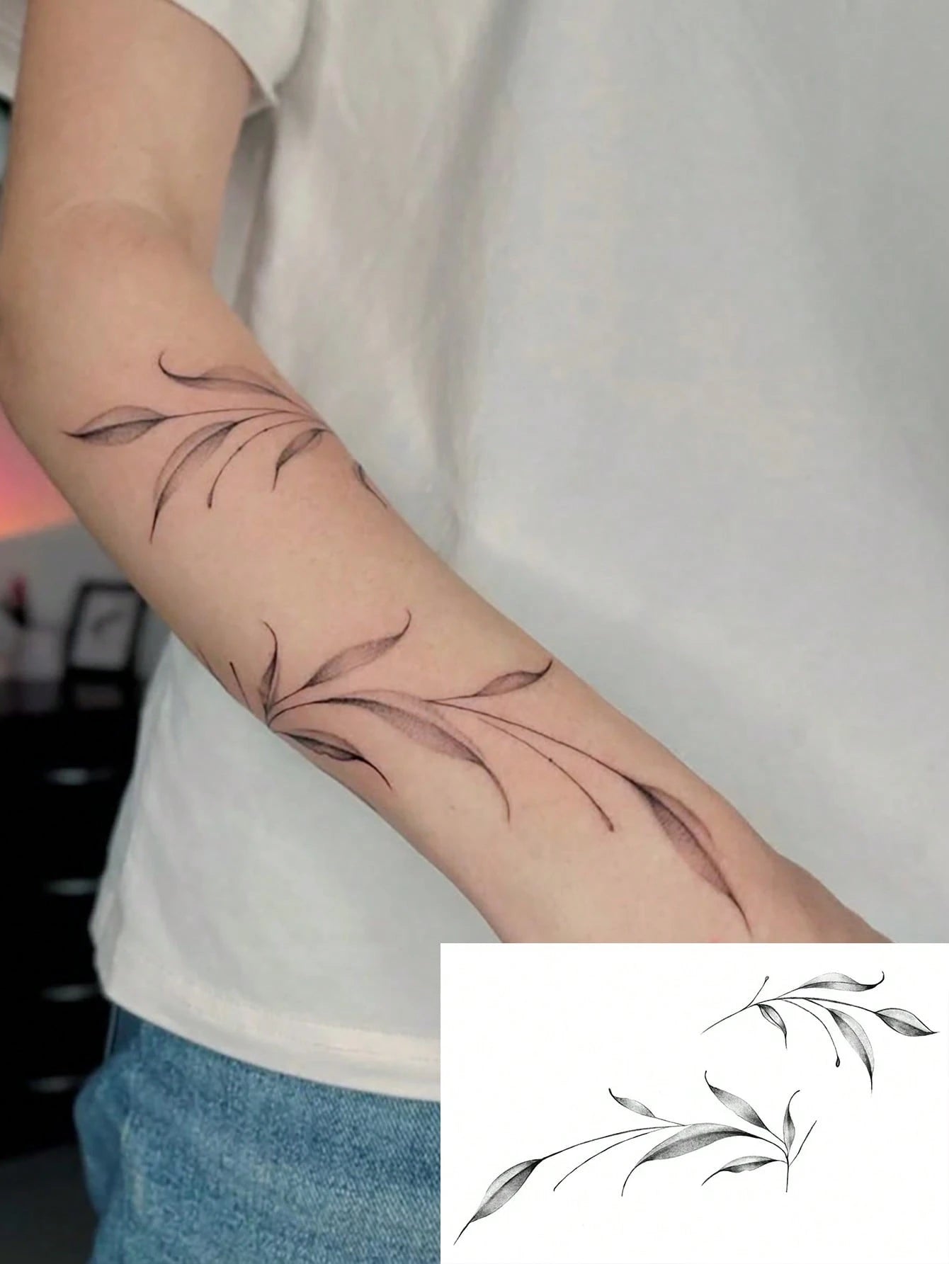 1 Sheet Water-Washable Temporary Tattoo, PVC Green Leaf Vine & Floral Pattern, Design, Waterproof, Sweatproof, Suitable For Fashionable People,Sketch Style