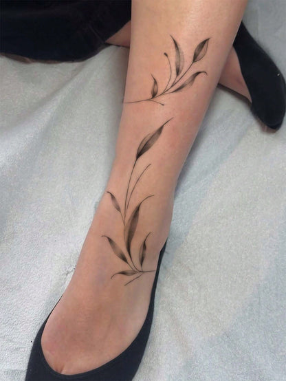 1 Sheet Water-Washable Temporary Tattoo, PVC Green Leaf Vine & Floral Pattern, Design, Waterproof, Sweatproof, Suitable For Fashionable People,Sketch Style